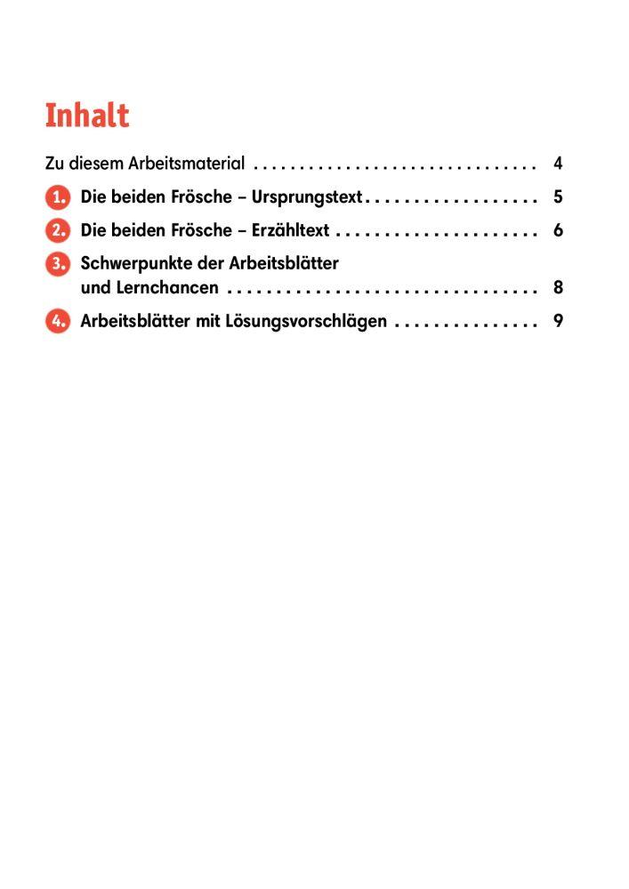 Beispielinhalt (Bild) Arbeitsmaterial Grundschule. Fabeln für den Deutschunterricht. Die beiden Frösche. Eine Fabel von Äsop.