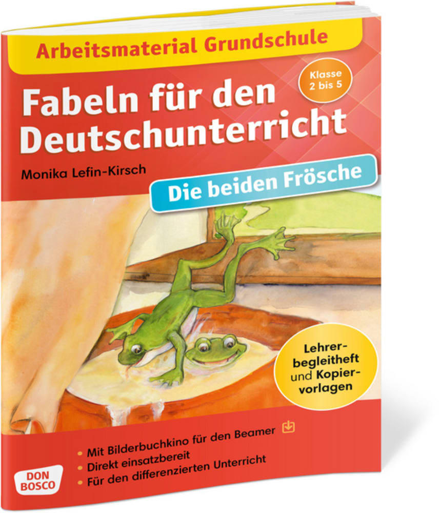 Vorderes Coverbild Arbeitsmaterial Grundschule. Fabeln für den Deutschunterricht. Die beiden Frösche. Eine Fabel von Äsop.