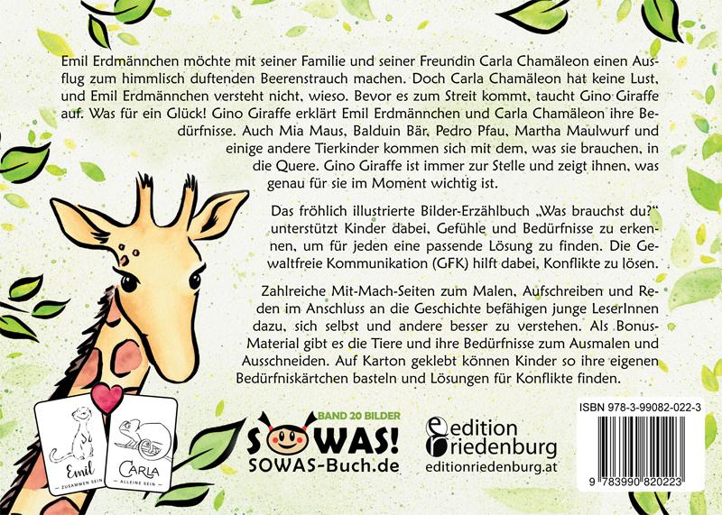 Rückseitencover Was brauchst du? Mit der Giraffensprache und Gewaltfreier Kommunikation Konflikte kindgerecht lösen