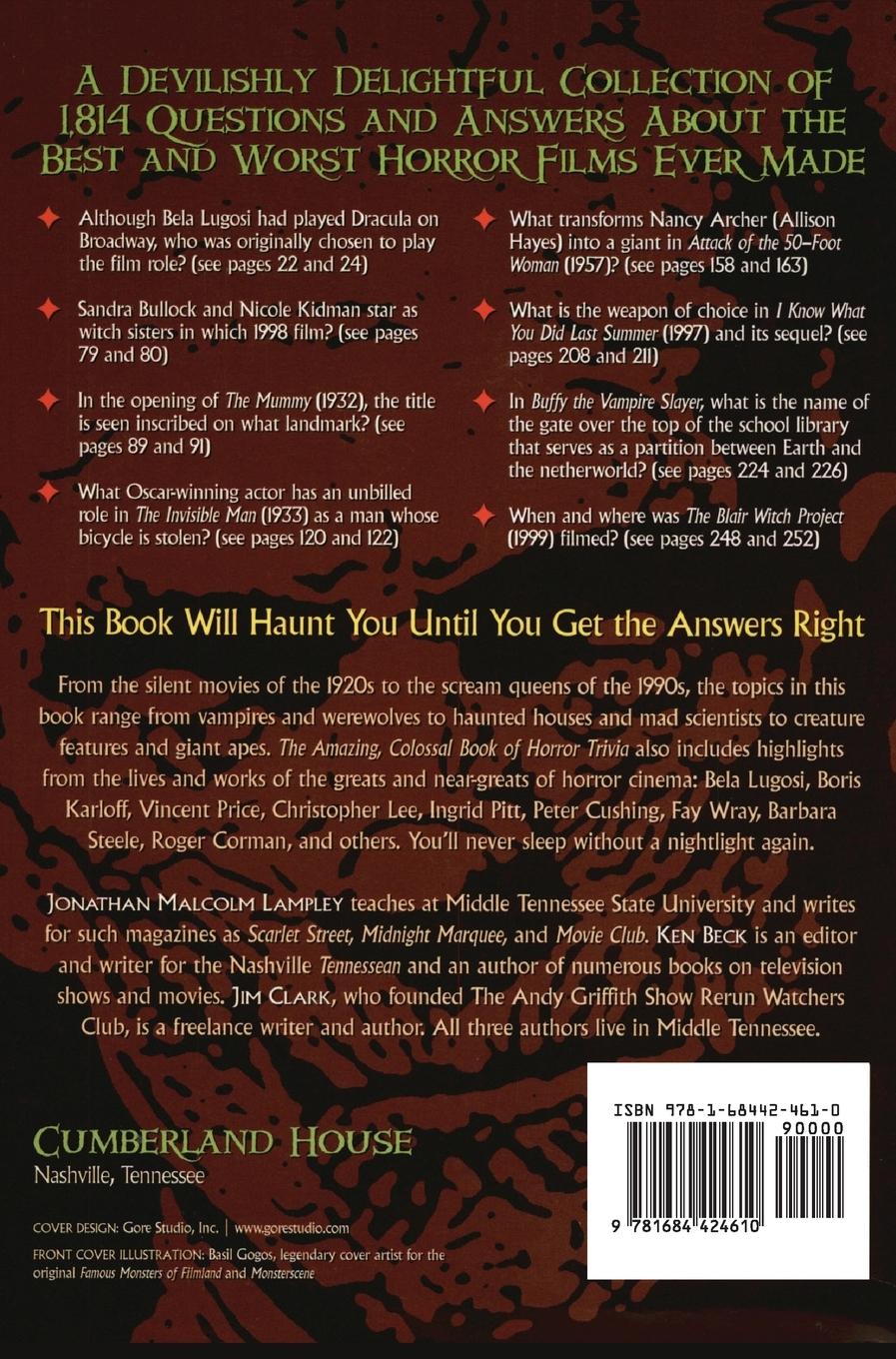 Rückseitencover The Amazing, Colossal Book of Horror Trivia