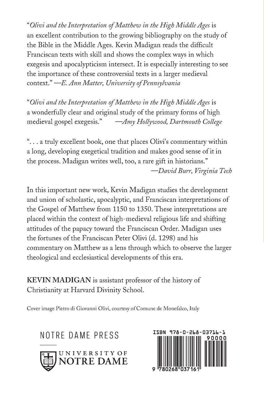 Rückseitencover Olivi and the Interpretation of Matthew in the High Middle Ages