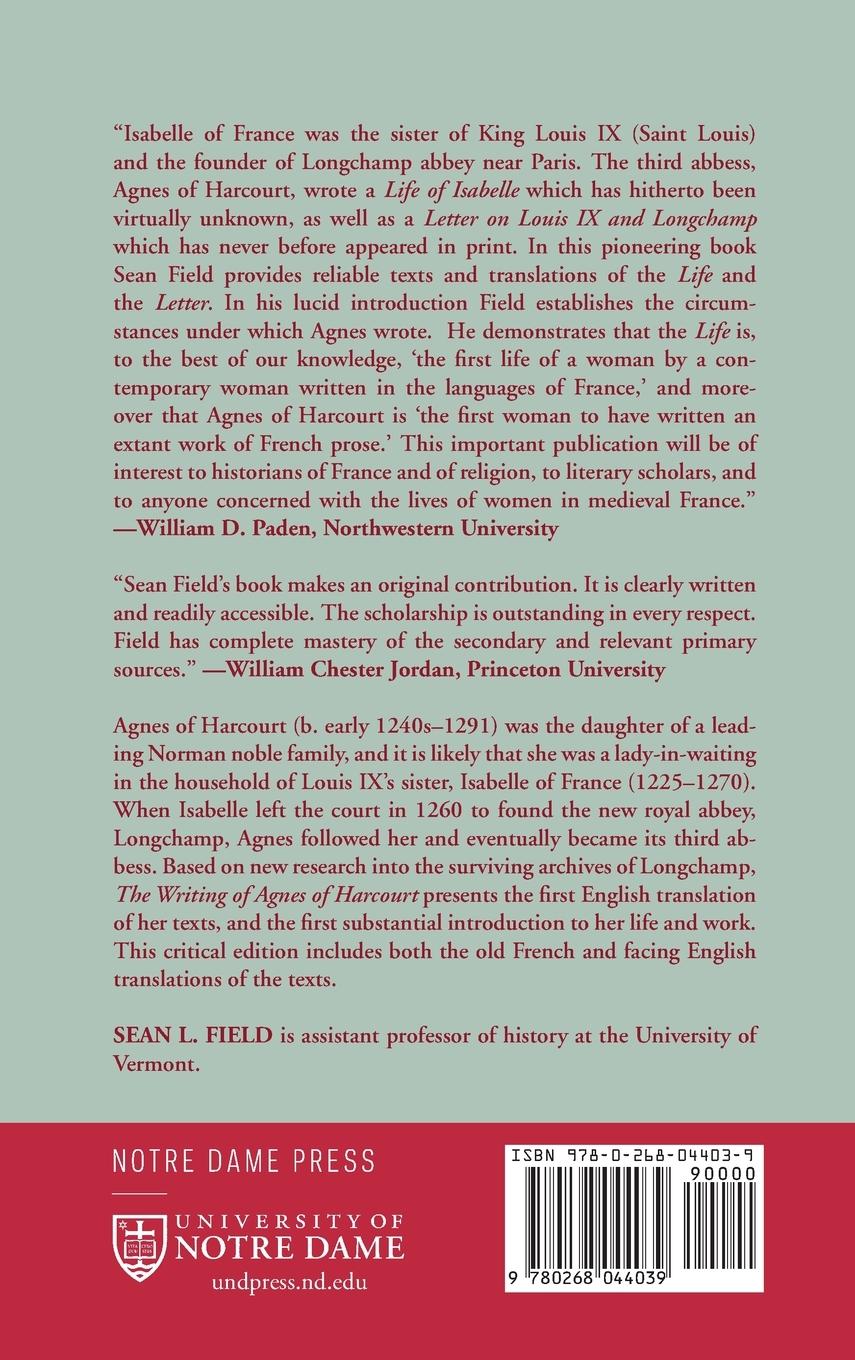 Rückseitencover Writings Of Agnes Of Harcourt