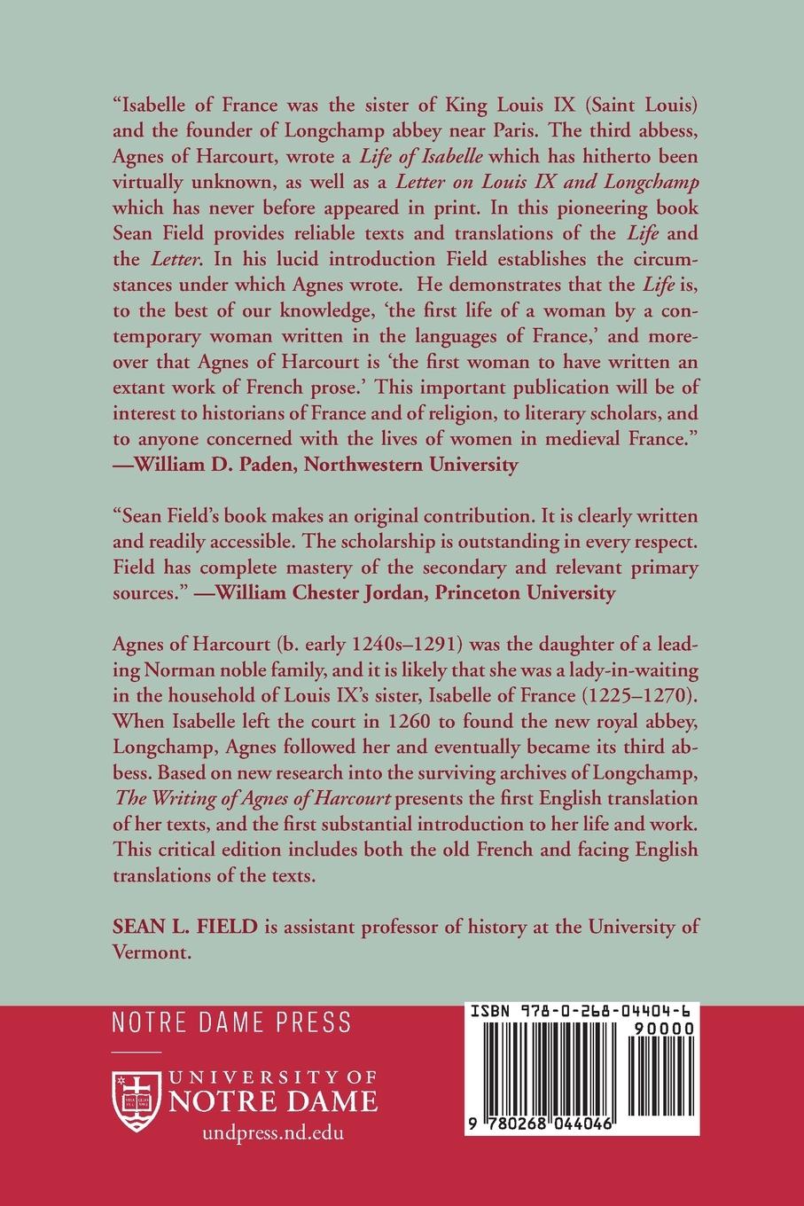 Rückseitencover Writings Of Agnes Of Harcourt