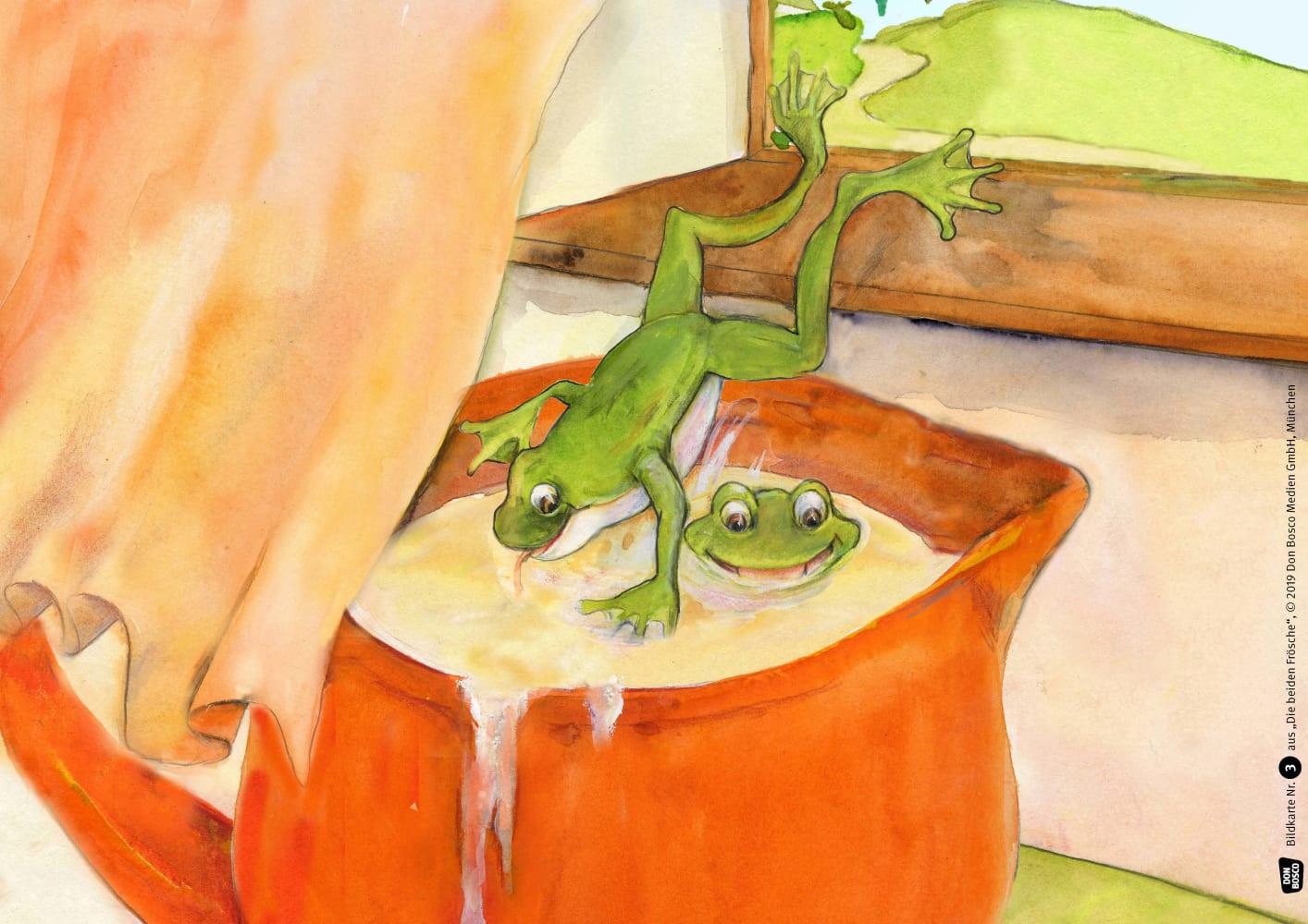 Beispielinhalt (Bild) Die beiden Frösche. Eine Fabel von Äsop. Kamishibai Bildkartenset.