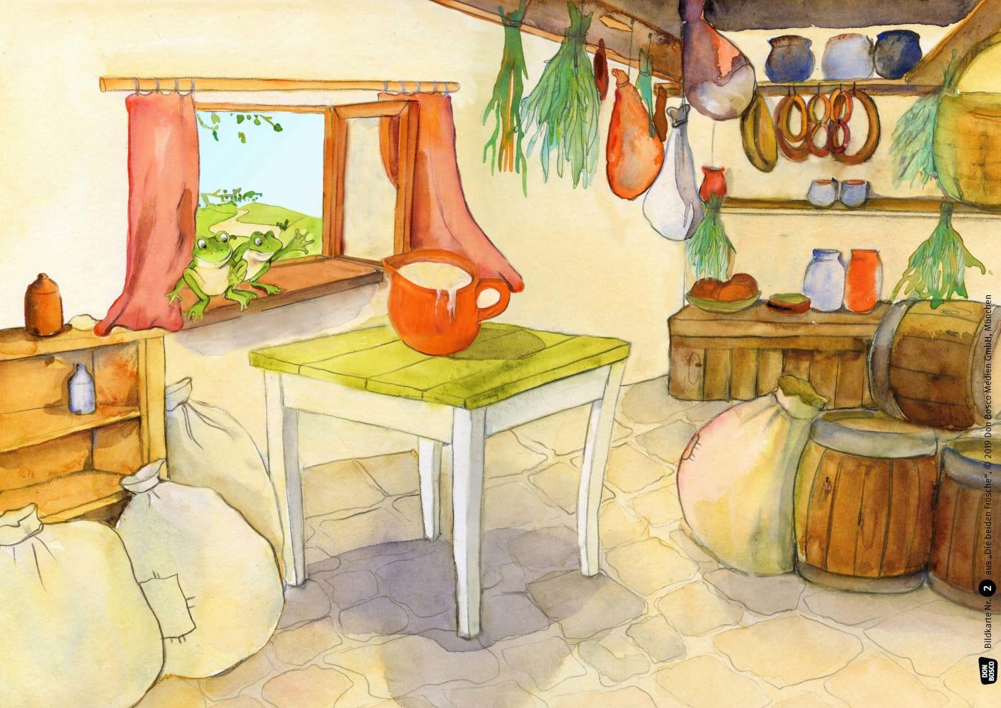 Beispielinhalt (Bild) Die beiden Frösche. Eine Fabel von Äsop. Kamishibai Bildkartenset.