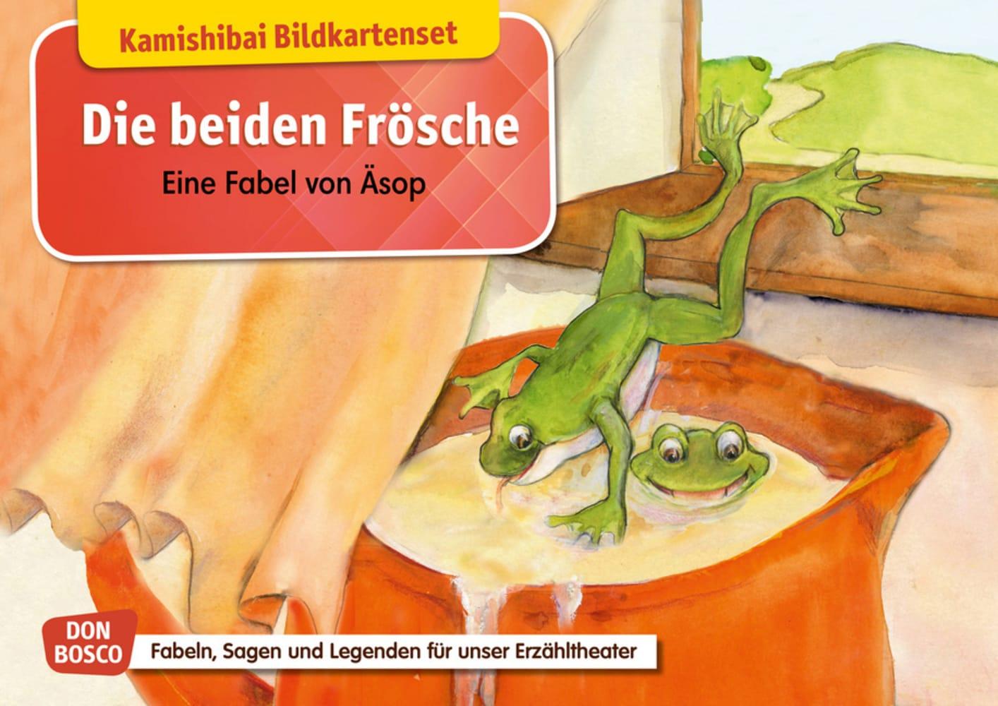Vorderes Coverbild Die beiden Frösche. Eine Fabel von Äsop. Kamishibai Bildkartenset.
