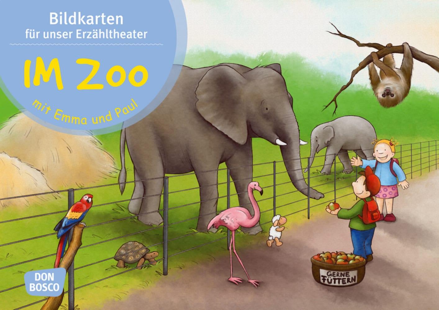 Vorderes Coverbild Im Zoo mit Emma und Paul. Kamishibai Bildkartenset.