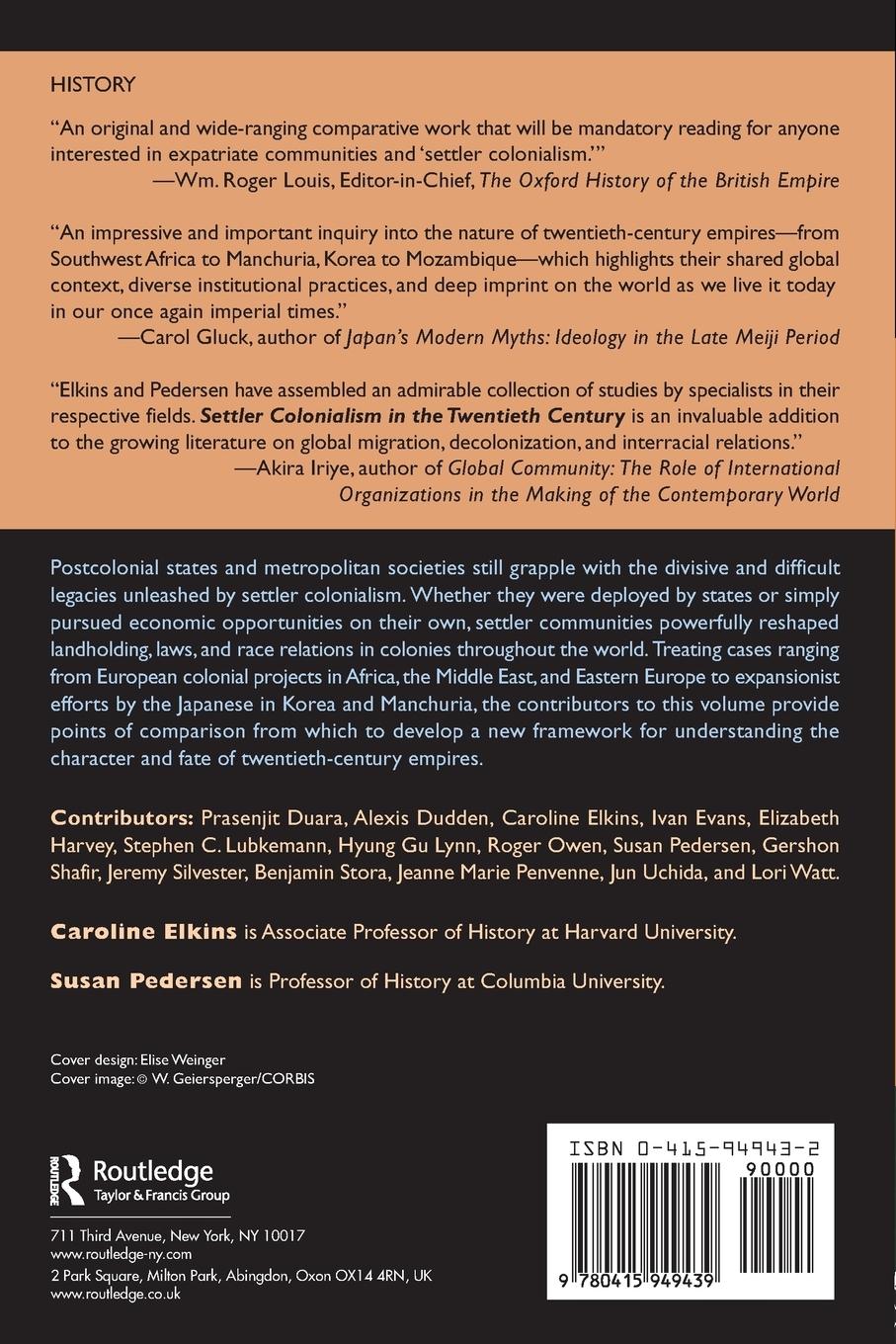 Rückseitencover Settler Colonialism in the Twentieth Century