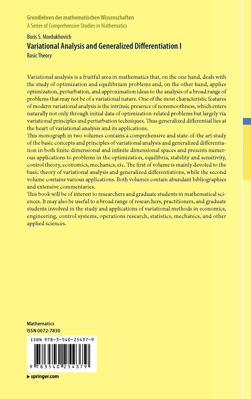 Rückseitencover Variational Analysis and Generalized Differentiation I