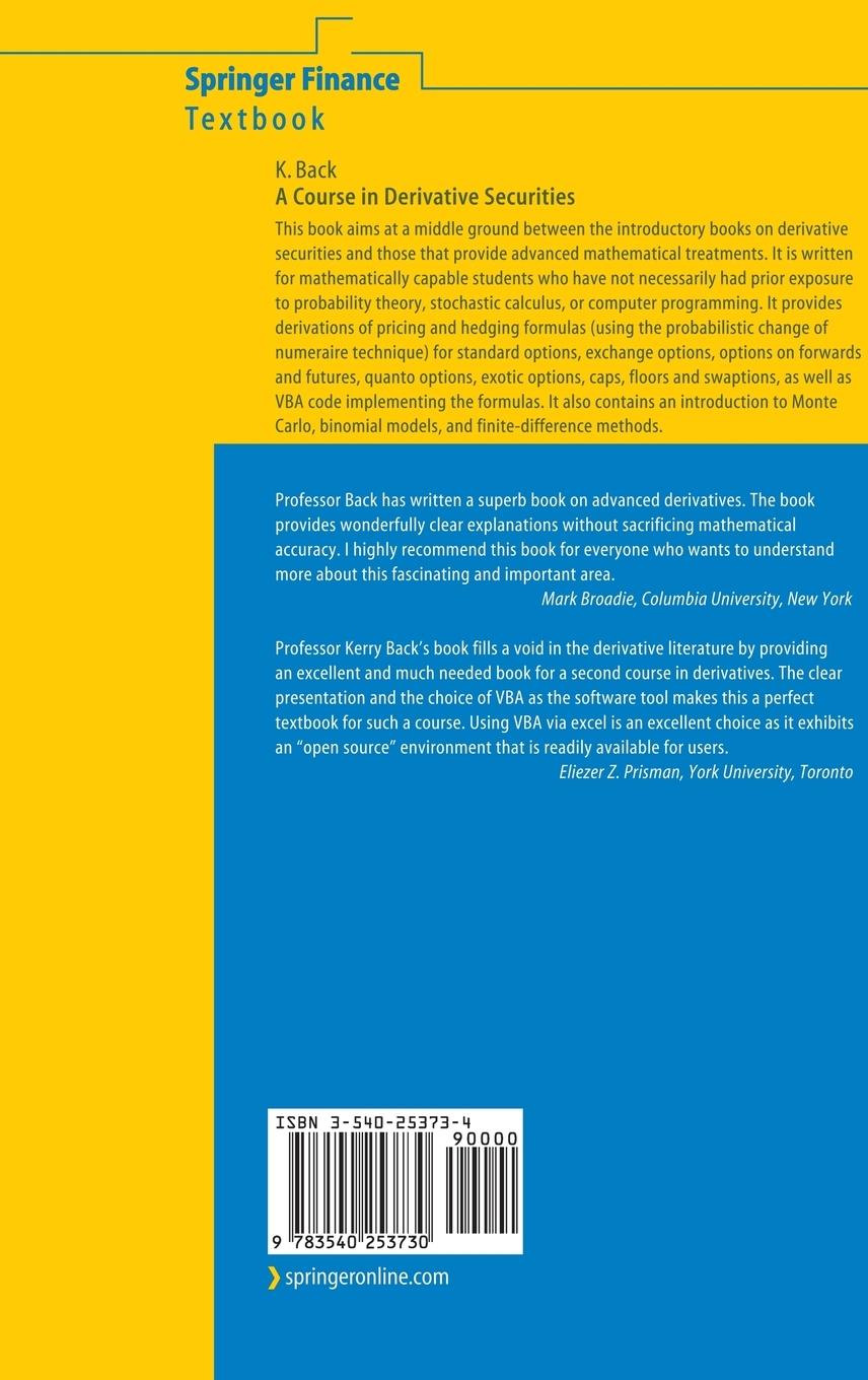 Rückseitencover A Course in Derivative Securities