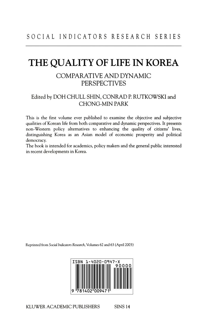 Rückseitencover The Quality of Life in Korea