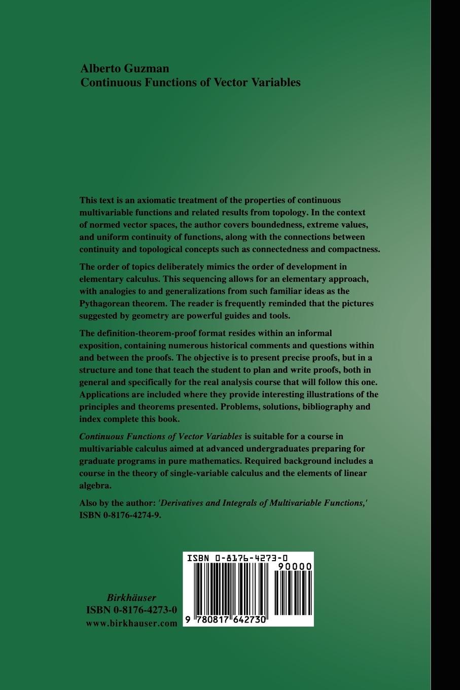 Rückseitencover Continuous Functions of Vector Variables