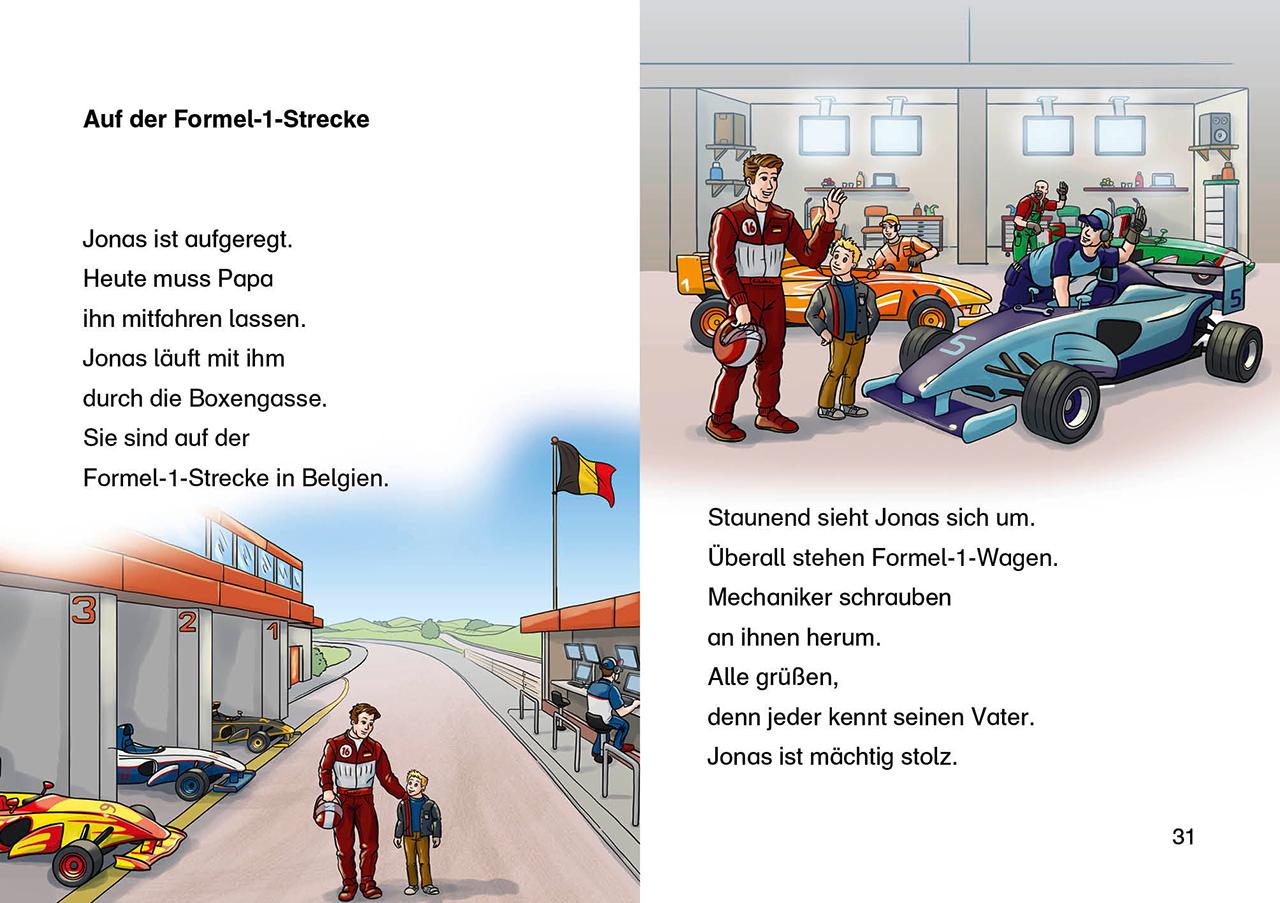 Beispielinhalt (Bild) Leselöwen 2. Klasse - Vollgas auf der Rennstrecke