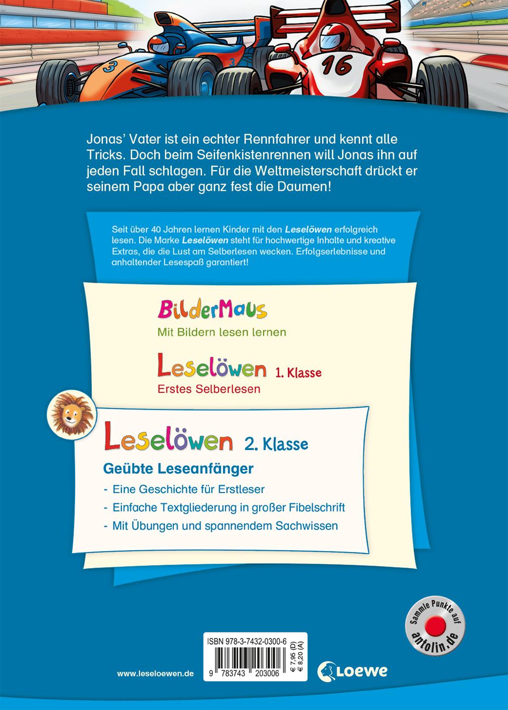 Rückseitencover Leselöwen 2. Klasse - Vollgas auf der Rennstrecke