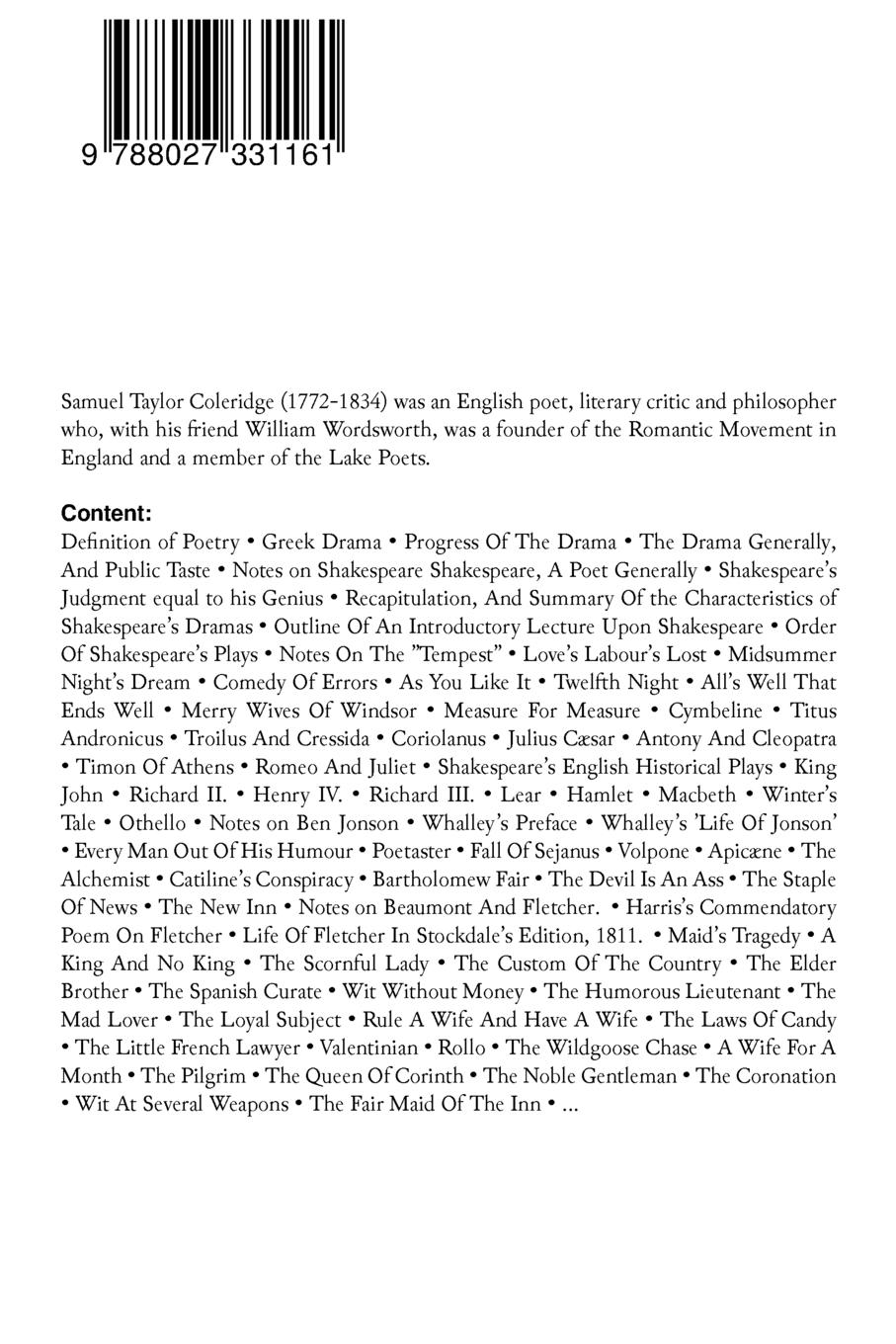 Rückseitencover Shakespeare, With Introductory Matter on Poetry, The Drama, and The Stage by S.T. Coleridge