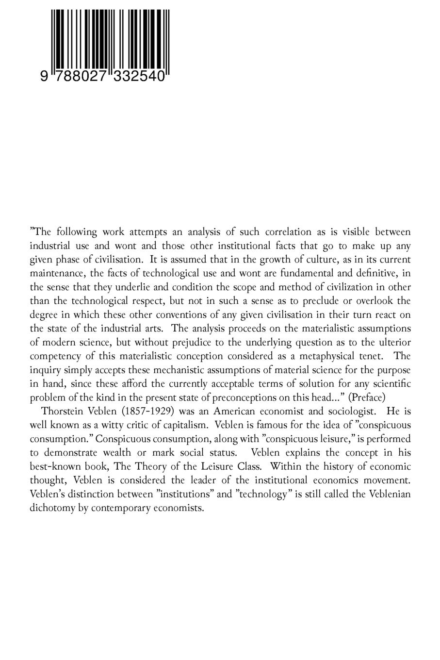 Rückseitencover The Instinct of Workmanship and the State of the Industrial Arts