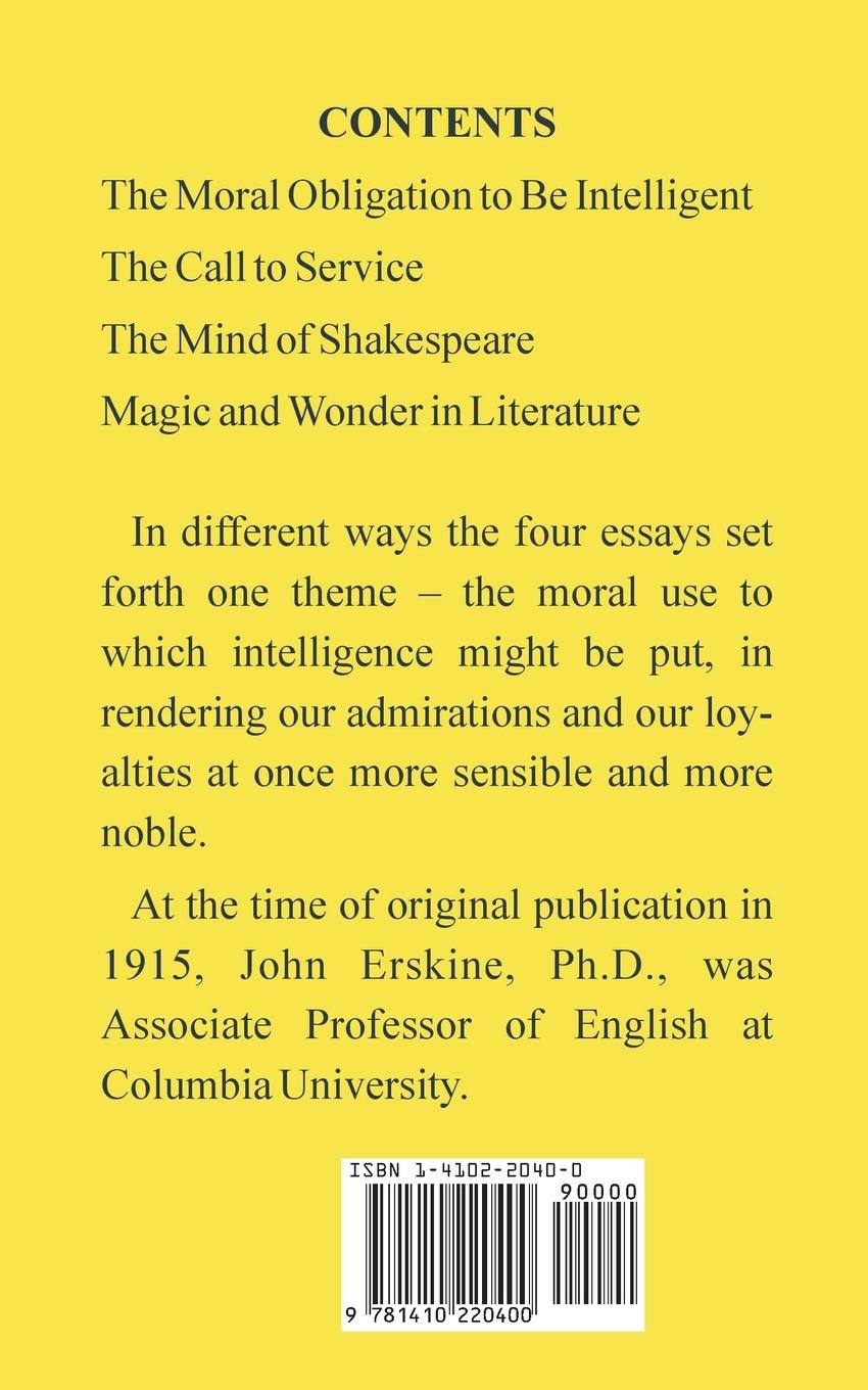 Rückseitencover Moral Obligation To Be Intelligent, and Other Essays, The