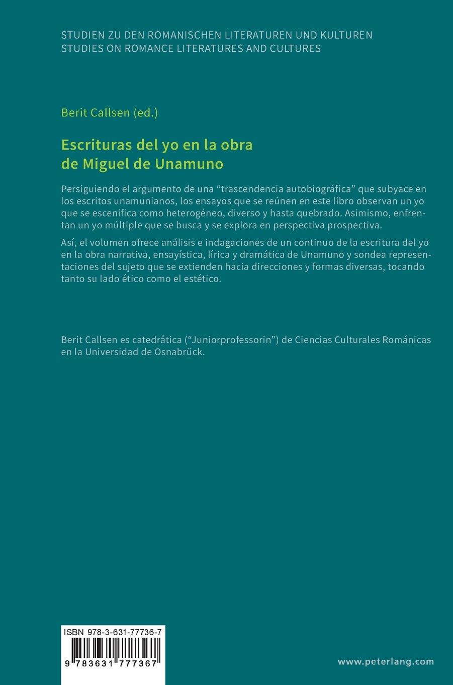 Rückseitencover Escrituras del Yo en la obra de Miguel de Unamuno