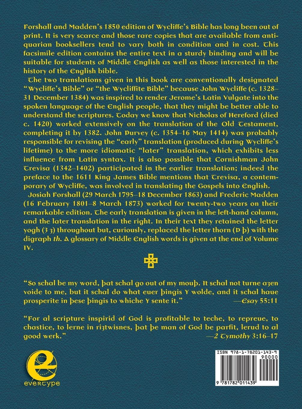 Rückseitencover Wycliffe's Bible - A colour facsimile of Forshall and Madden's 1850 edition of the Middle English translation of the Latin Vulgate