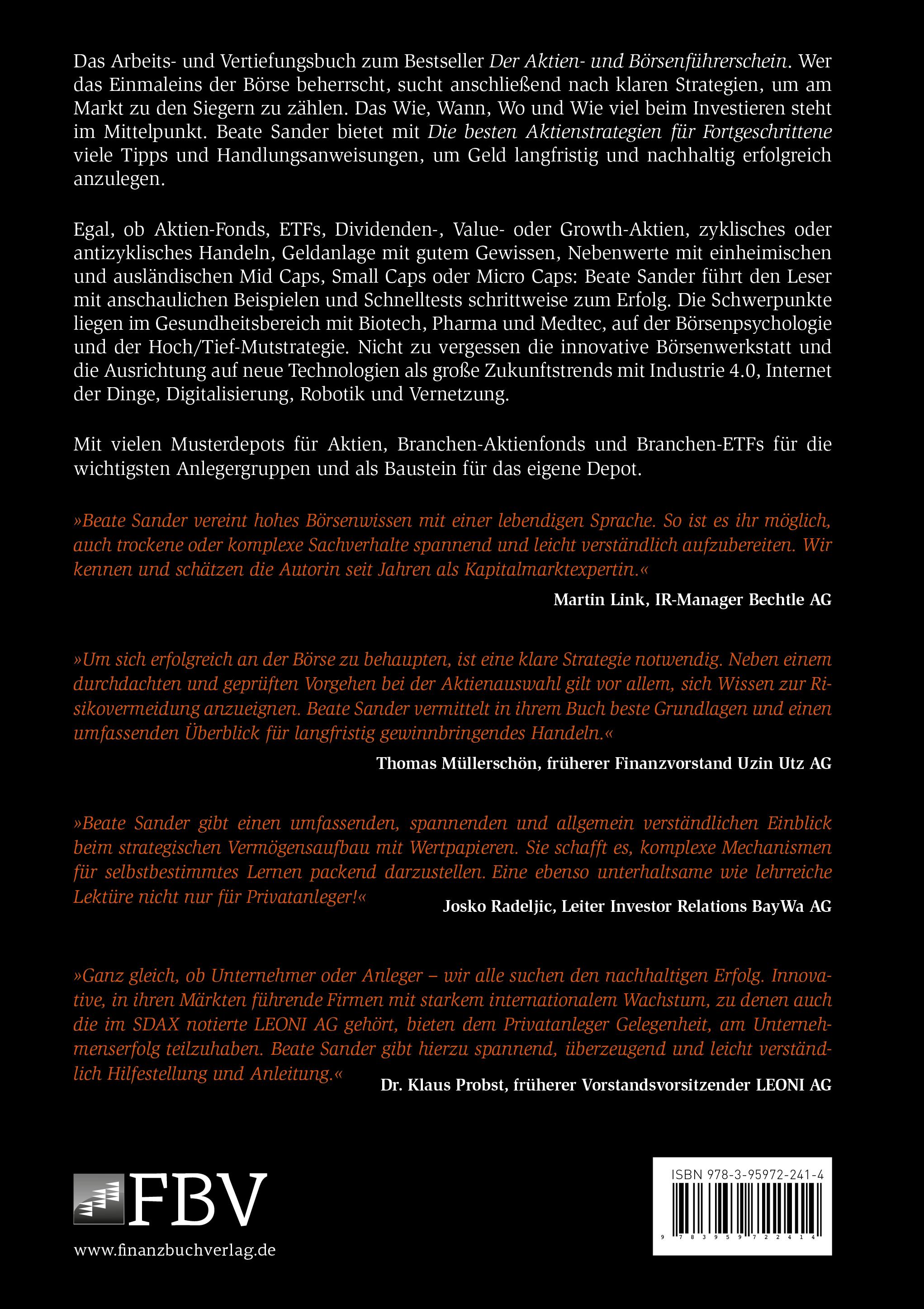 Rückseitencover Die besten Aktienstrategien für Fortgeschrittene