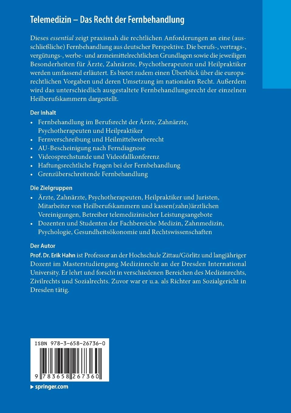 Rückseitencover Telemedizin - Das Recht der Fernbehandlung