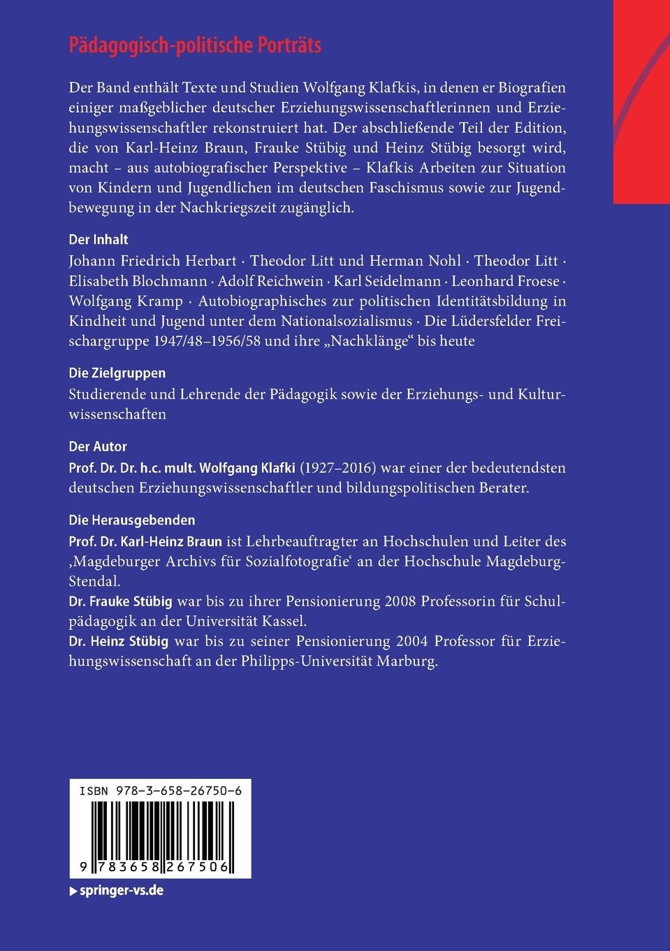 Rückseitencover Pädagogisch-politische Porträts