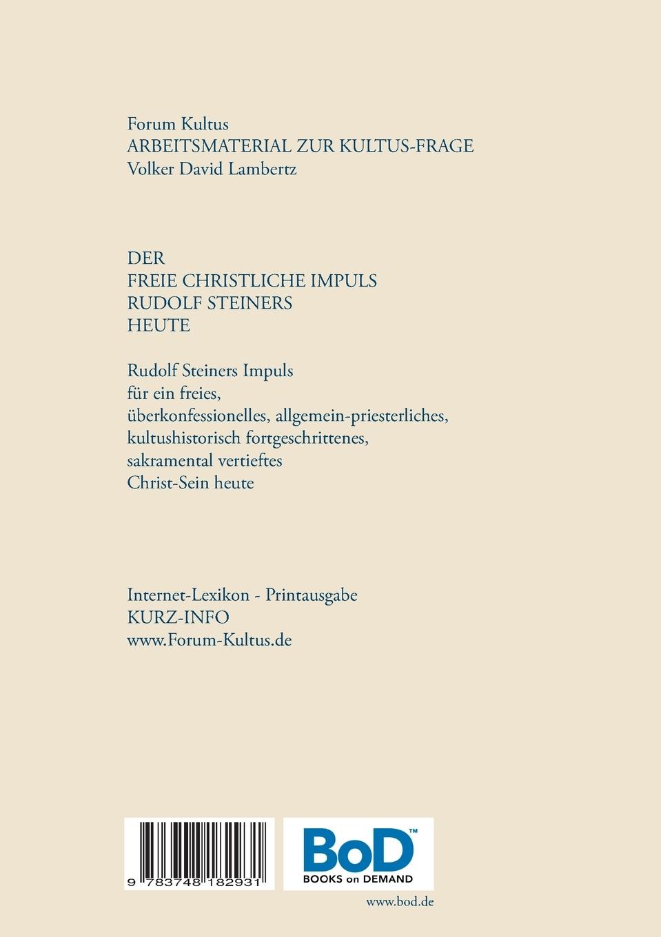 Rückseitencover frei + christlich - Der freie christliche Impuls Rudolf Steiners heute