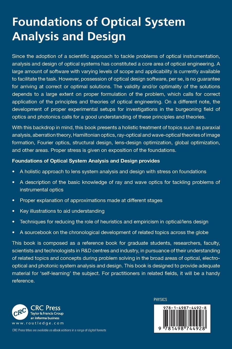 Rückseitencover Foundations of Optical System Analysis and Design