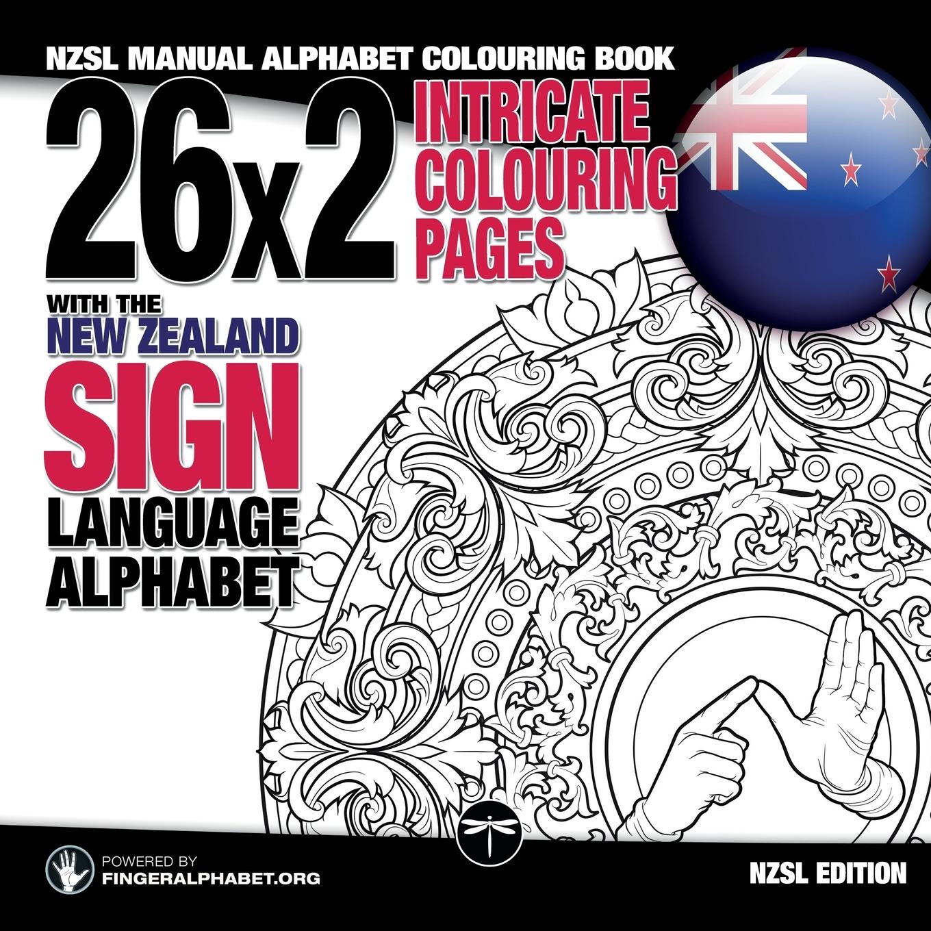 Vorderes Coverbild 26x2 Intricate Colouring Pages with the New Zealand Sign Language Alphabet