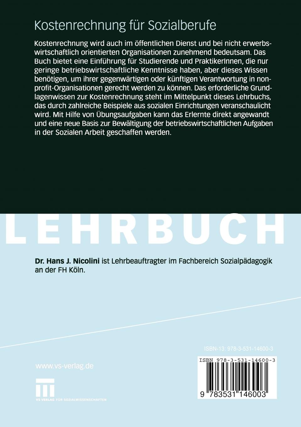 Rückseitencover Kostenrechnung für Sozialberufe