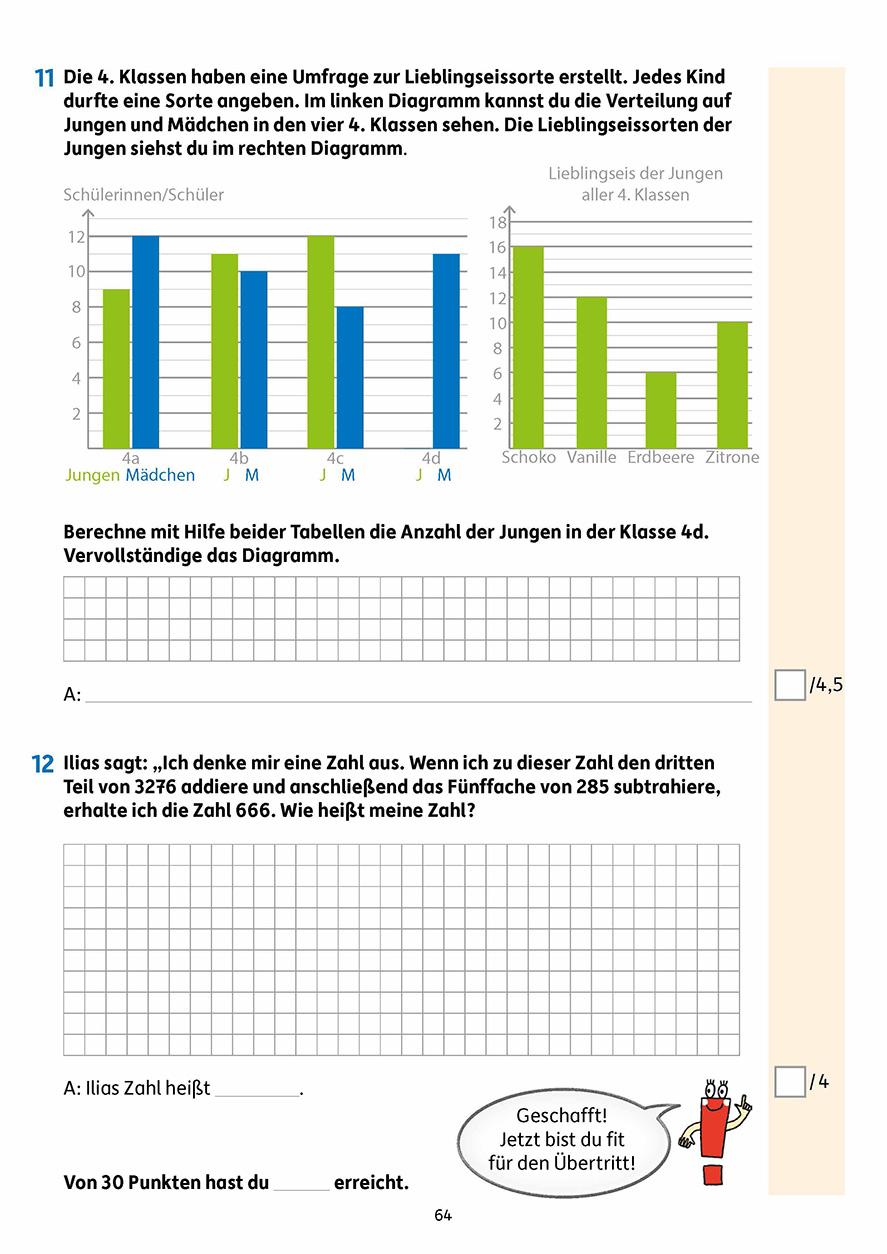 Beispielinhalt (Bild) Fit zum Übertritt - Mathe 4. Klasse, A4- Heft