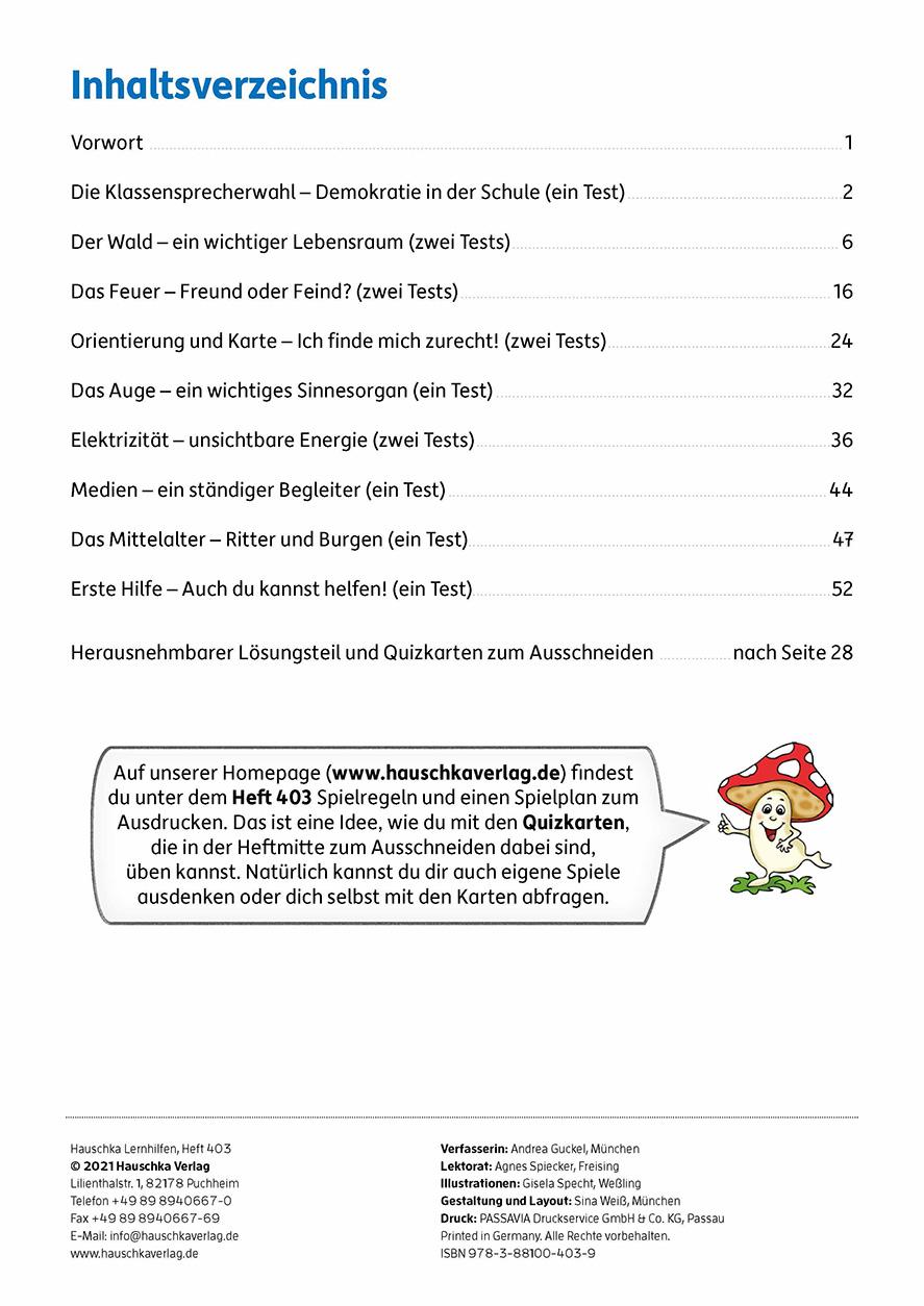 Beispielinhalt (Bild) Tests im Sachunterricht - Lernzielkontrollen 3. Klasse, A4- Heft