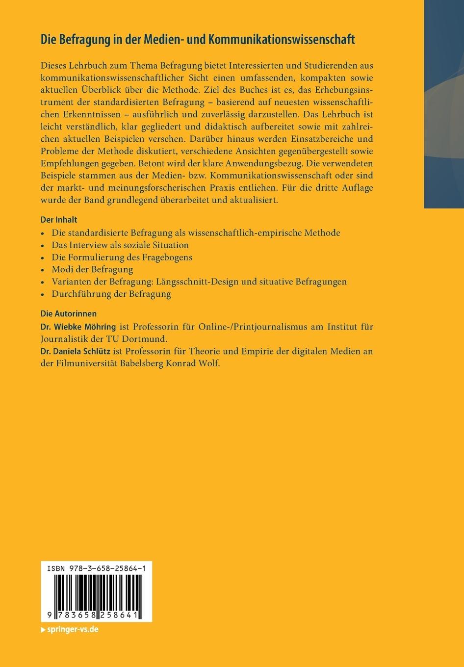Rückseitencover Die Befragung in der Medien- und Kommunikationswissenschaft