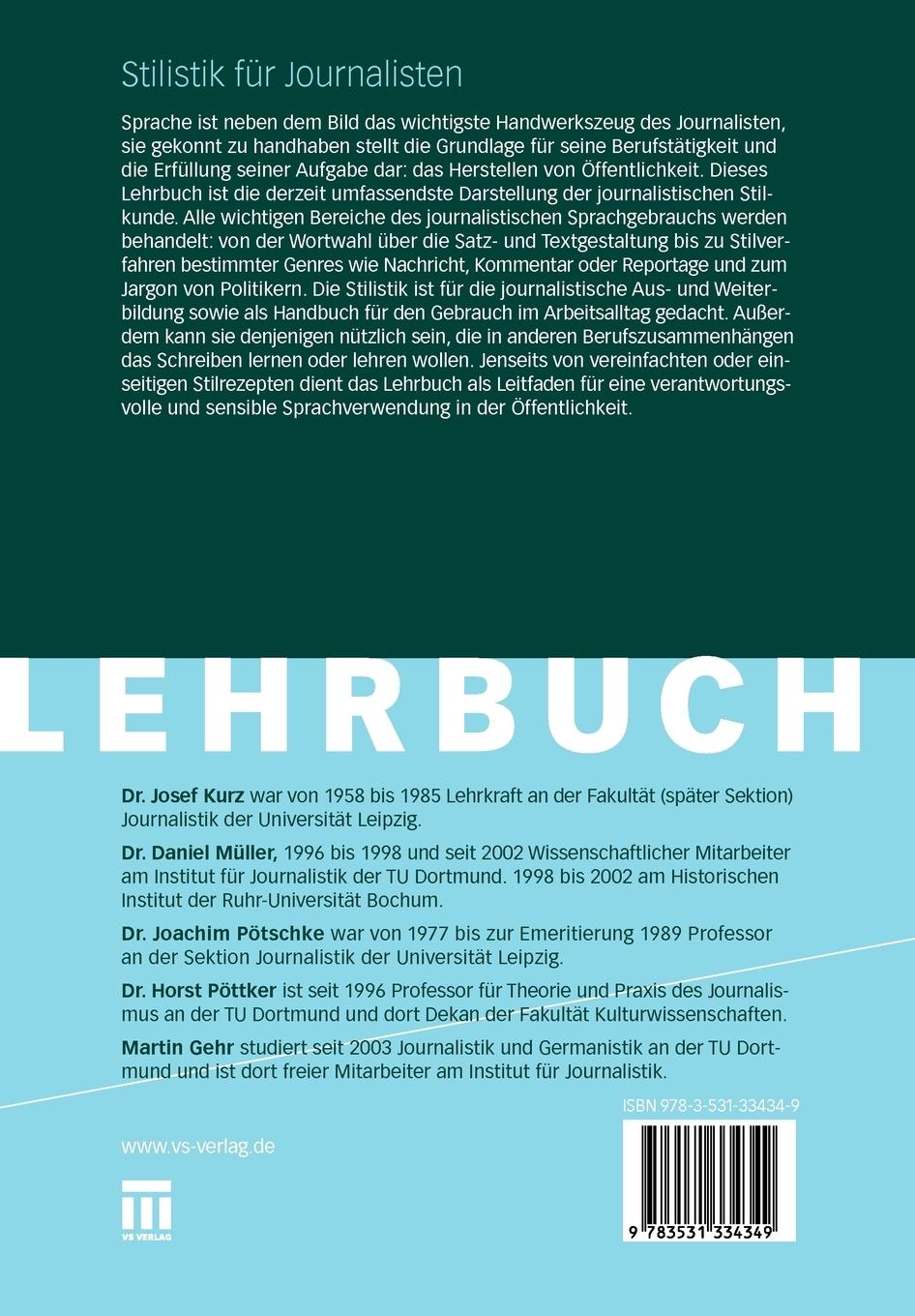 Rückseitencover Stilistik für Journalisten