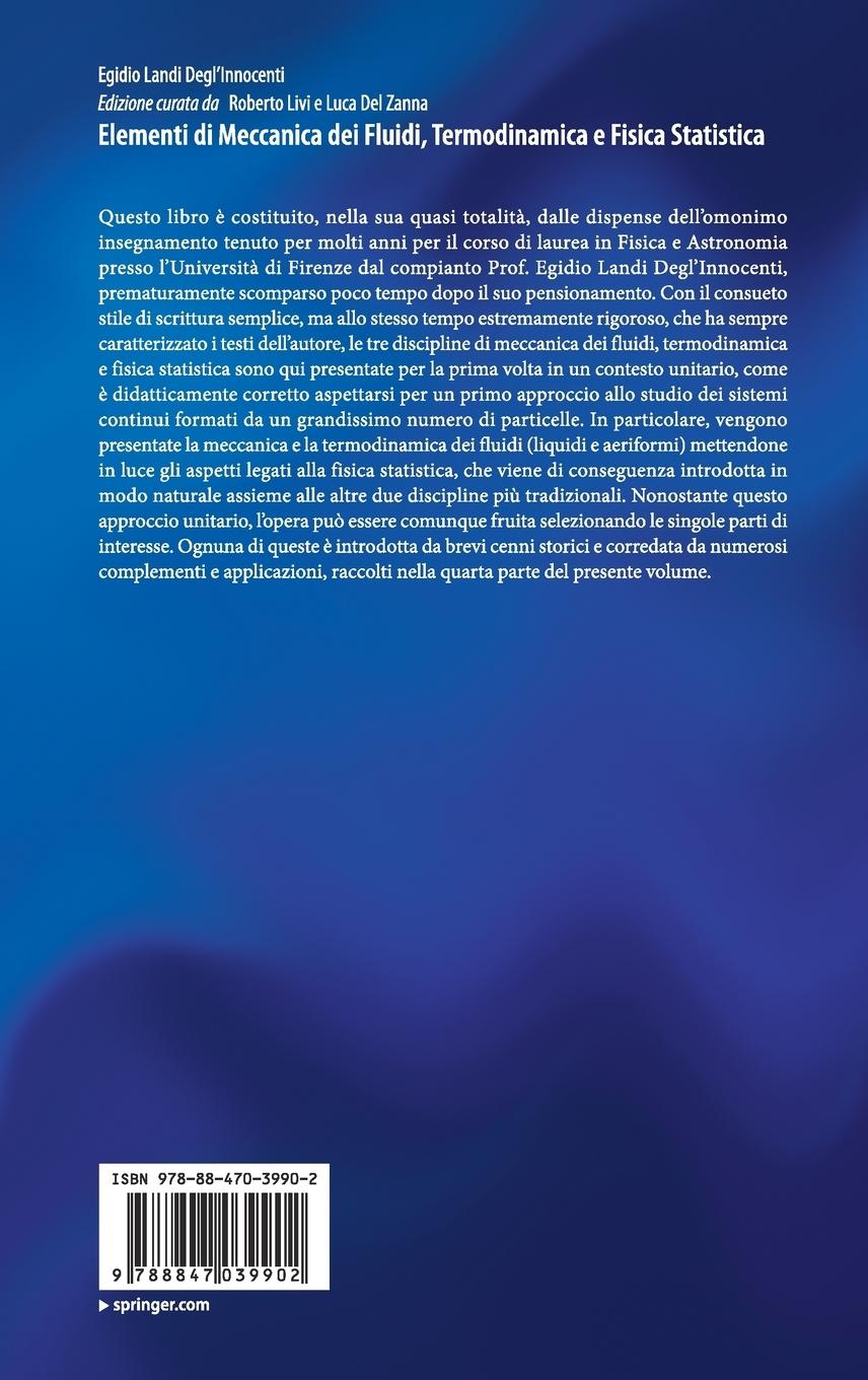 Rückseitencover Elementi di Meccanica dei Fluidi, Termodinamica e Fisica Statistica