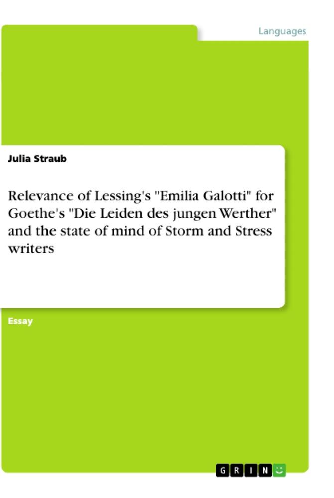 Vorderes Coverbild Relevance of Lessing's "Emilia Galotti" for Goethe's "Die Leiden des jungen Werther" and the state of mind of Storm and Stress writers