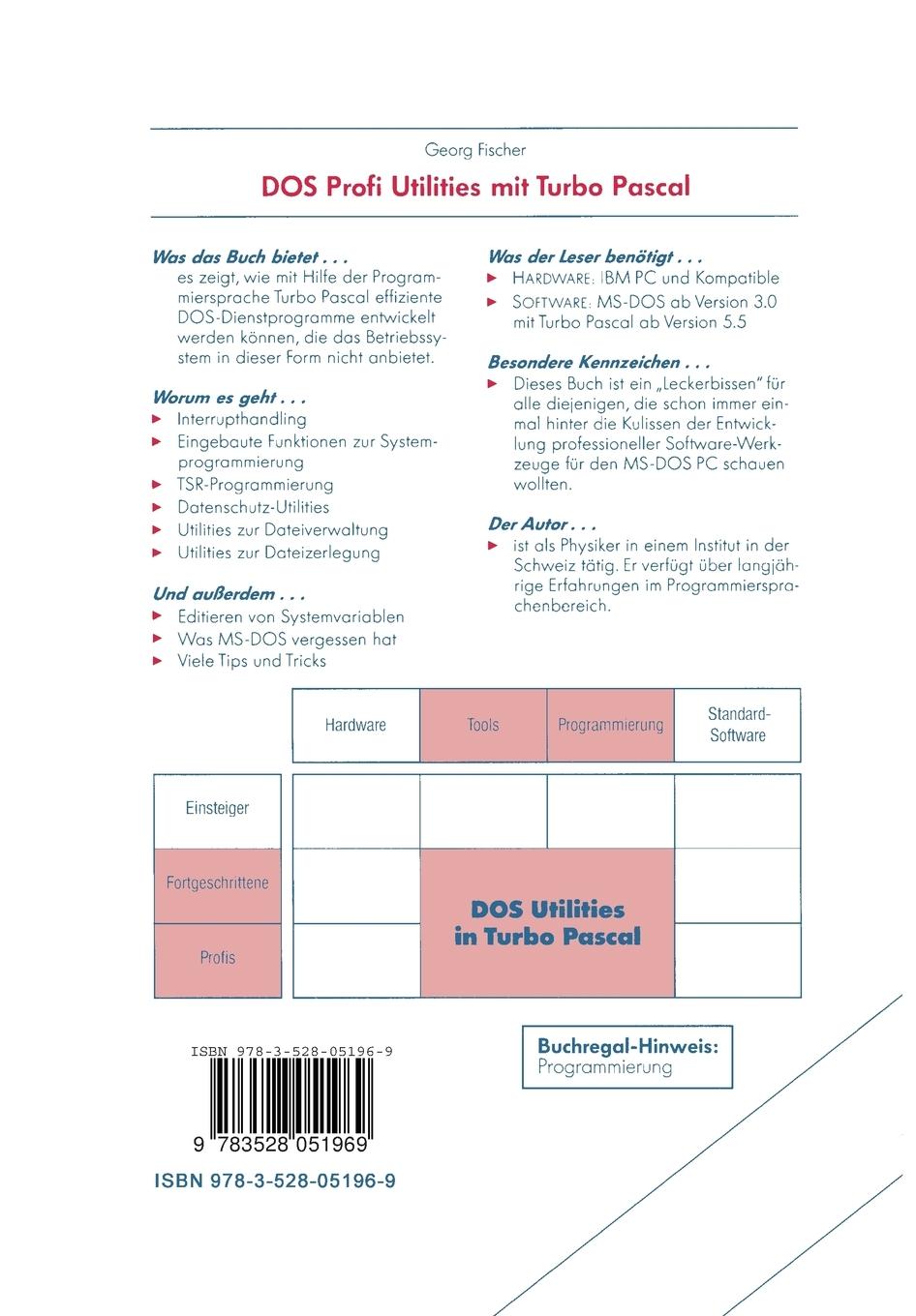Rückseitencover DOS Profi Utilities mit Turbo Pascal