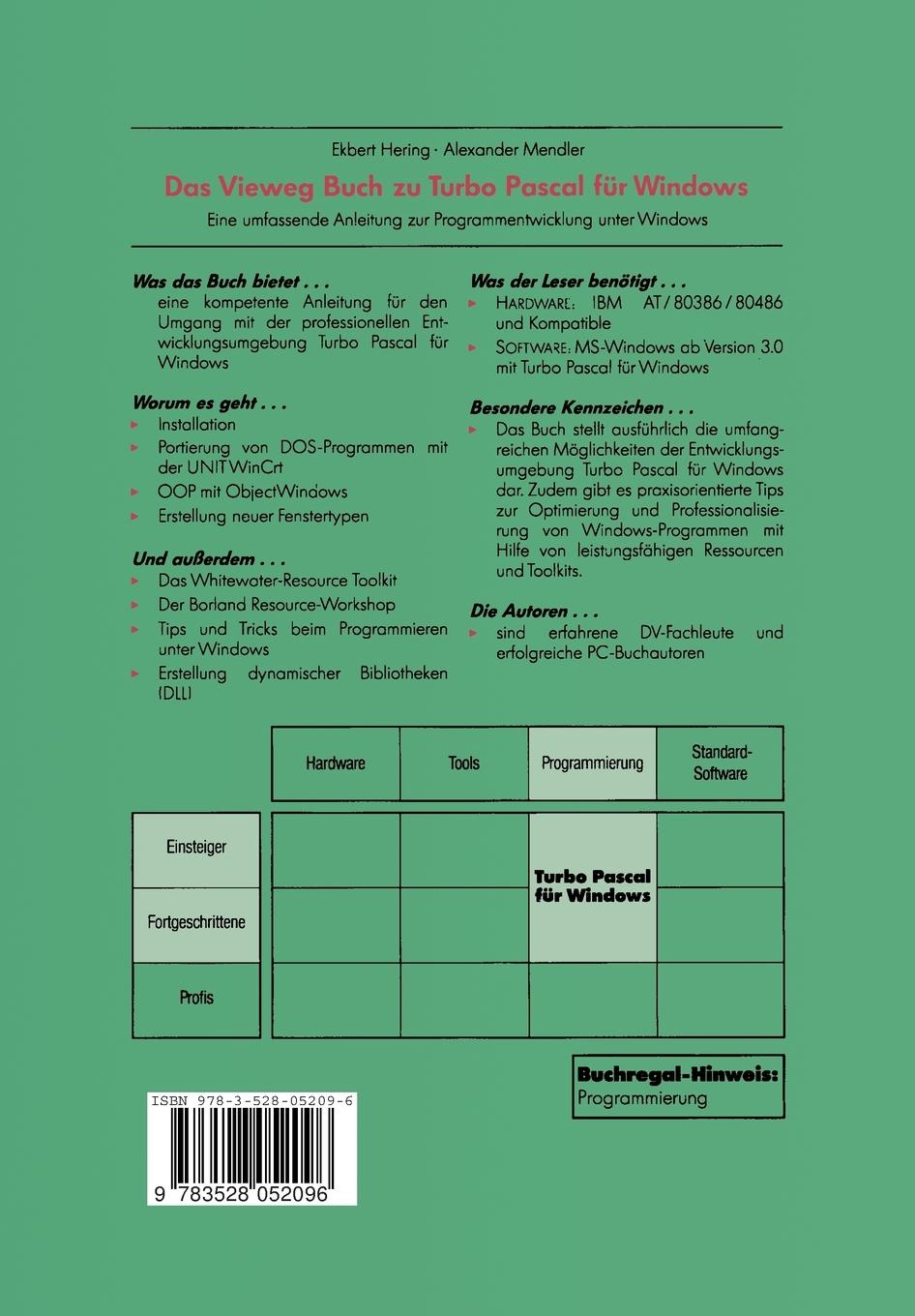 Rückseitencover Das Vieweg Buch zu Turbo Pascal für Windows