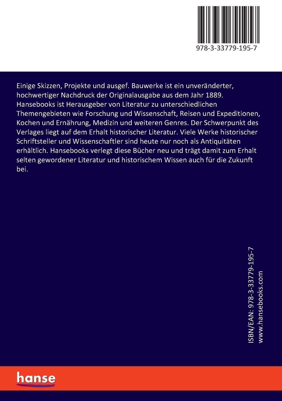 Rückseitencover Einige Skizzen, Projekte und ausgef. Bauwerke