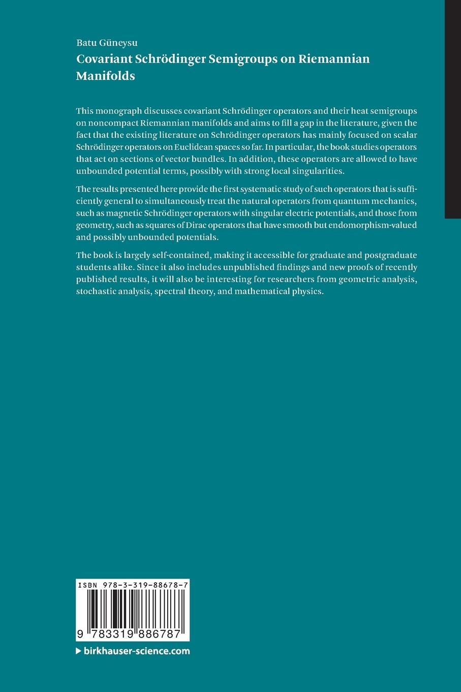 Rückseitencover Covariant Schrödinger Semigroups on Riemannian Manifolds