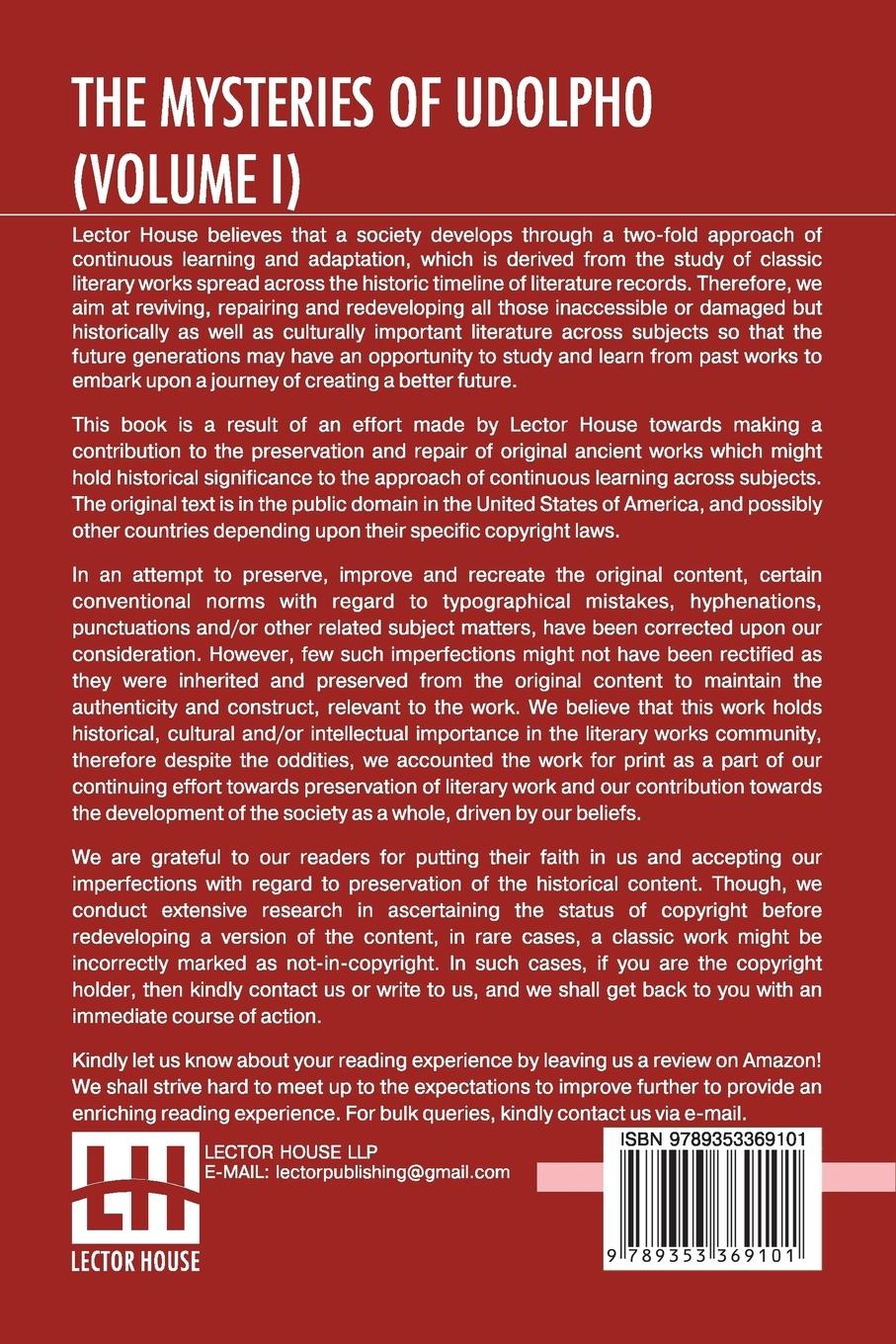 Rückseitencover The Mysteries Of Udolpho (Volume I)