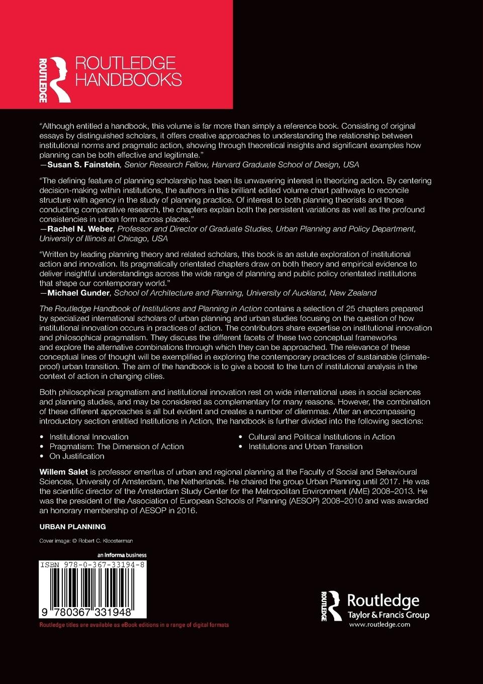 Rückseitencover The Routledge Handbook of Institutions and Planning in Action