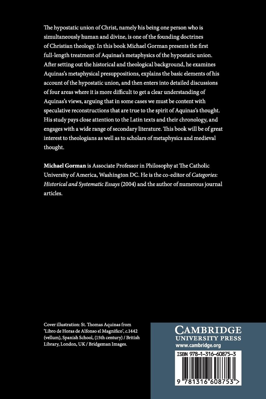 Rückseitencover Aquinas on the Metaphysics of the Hypostatic Union