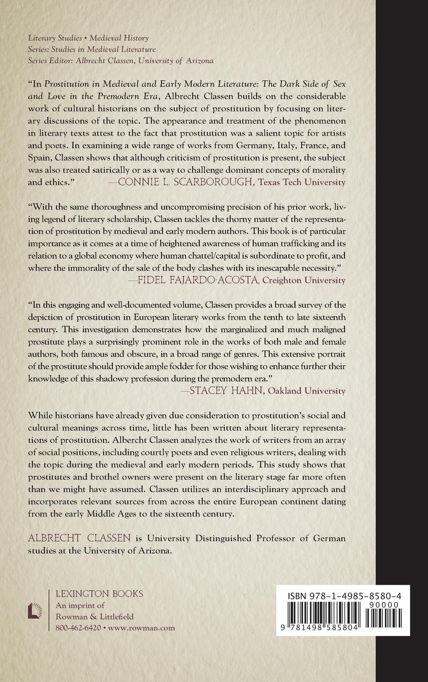 Rückseitencover Prostitution in Medieval and Early Modern Literature