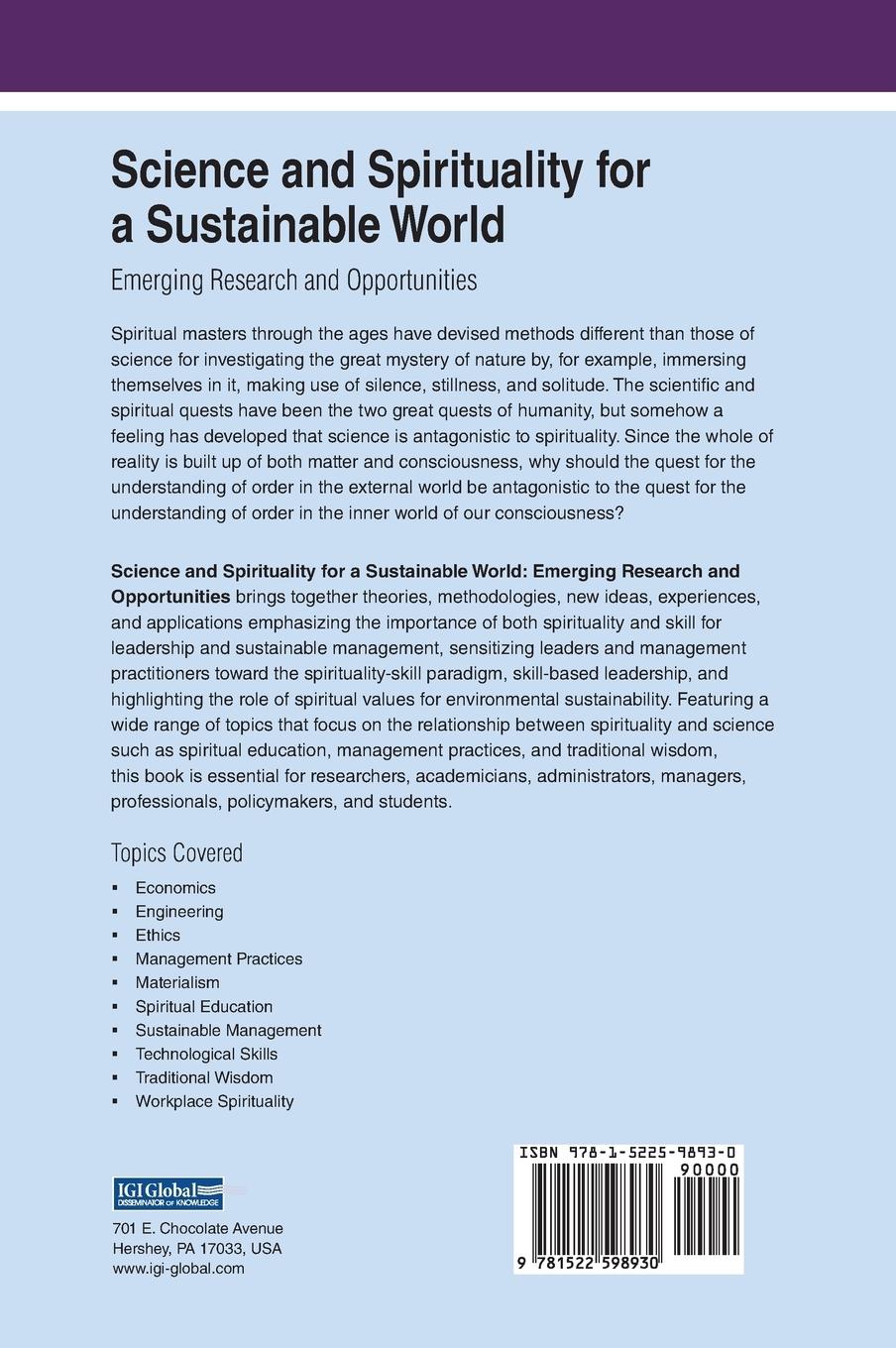 Rückseitencover Science and Spirituality for a Sustainable World
