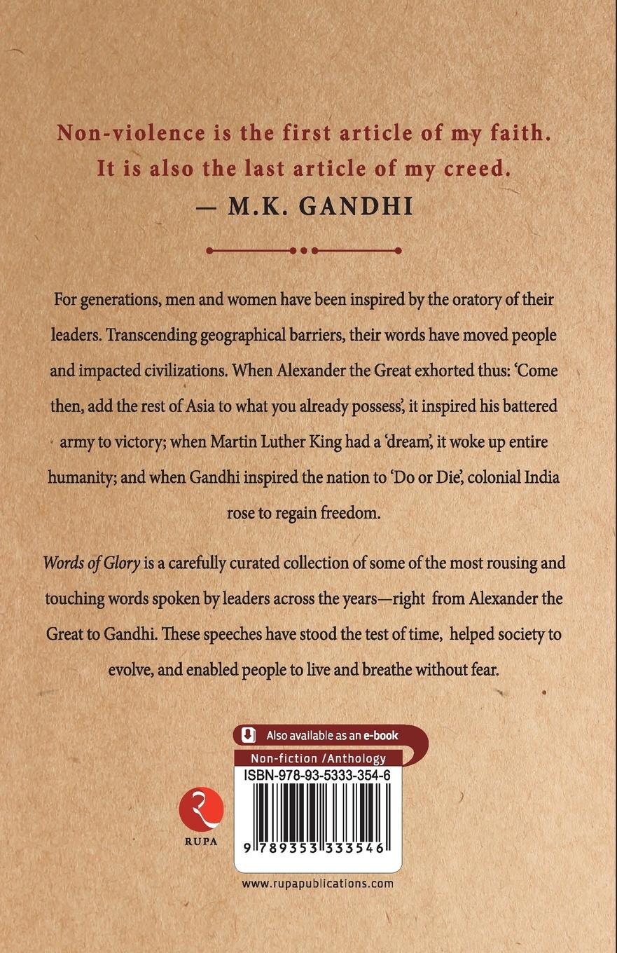 Rückseitencover Words of Glory -Inspiring Speeches from the Greatest Leaders