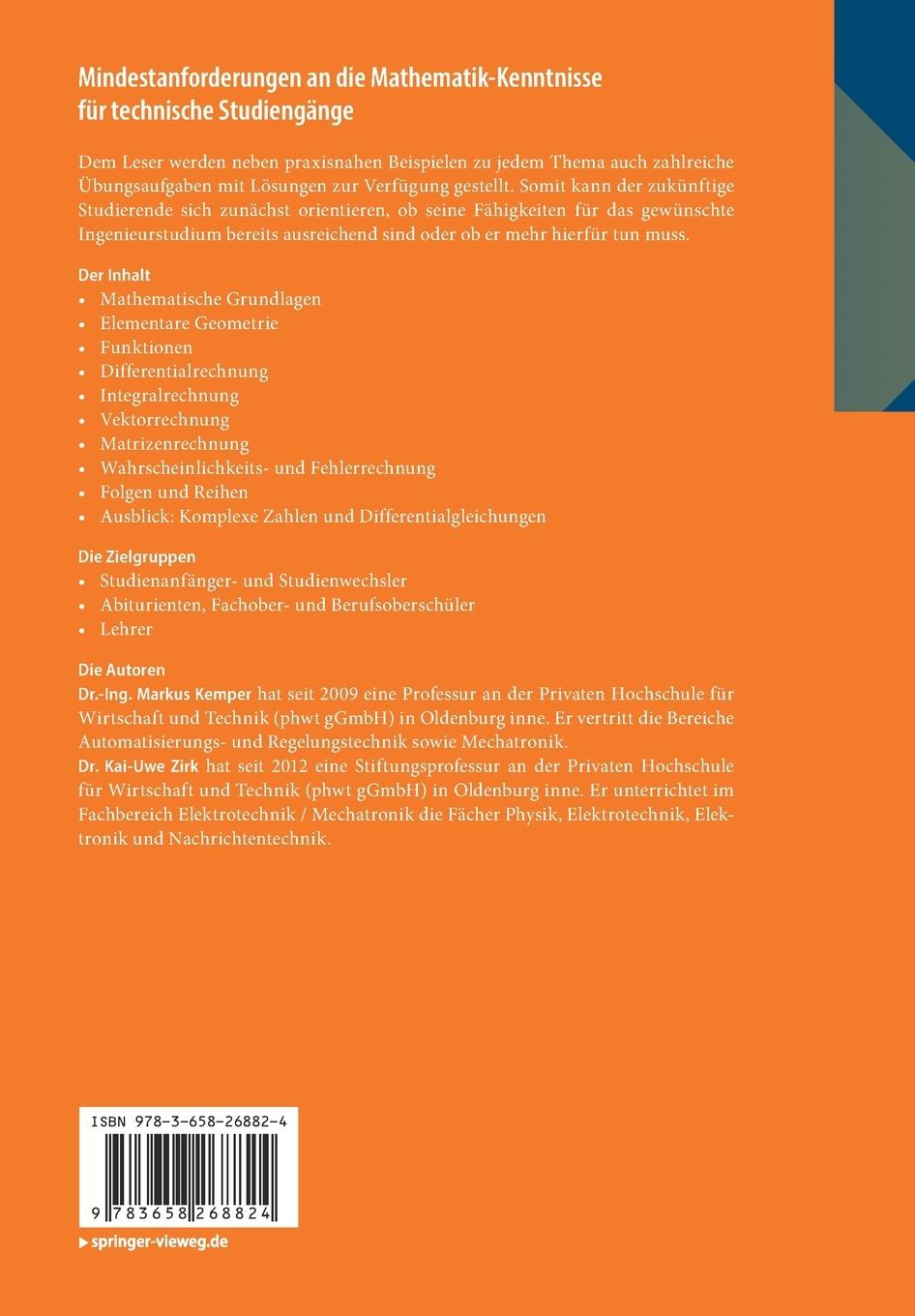 Rückseitencover Mindestanforderungen an die Mathematik-Kenntnisse für technische Studiengänge