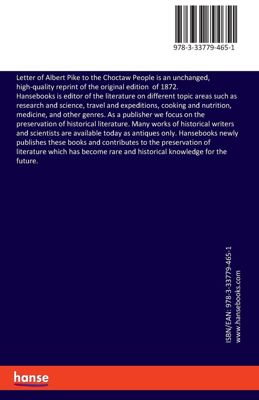Rückseitencover Letter of Albert Pike to the Choctaw People