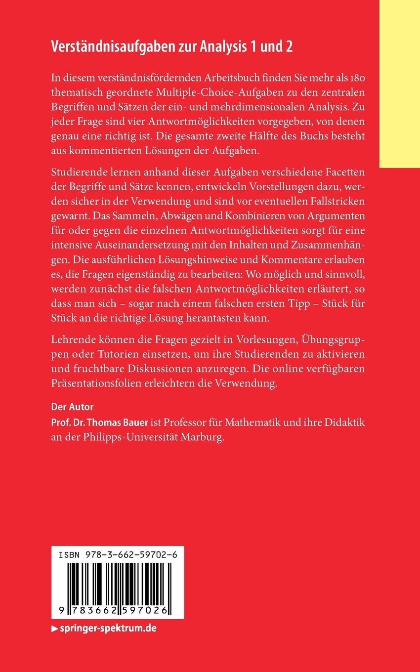Rückseitencover Verständnisaufgaben zur Analysis 1 und 2
