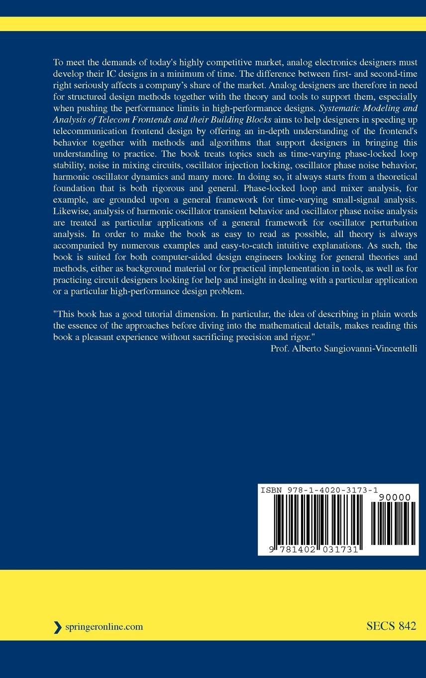 Rückseitencover Systematic Modeling and Analysis of Telecom Frontends and Their Building Blocks